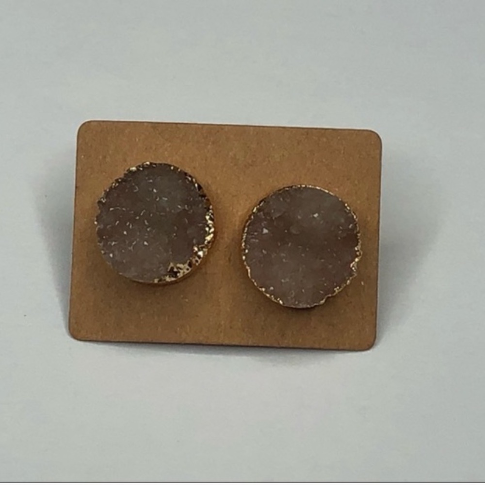 Anthro round quartz druzy taupe earrings - Picture 5 of 5